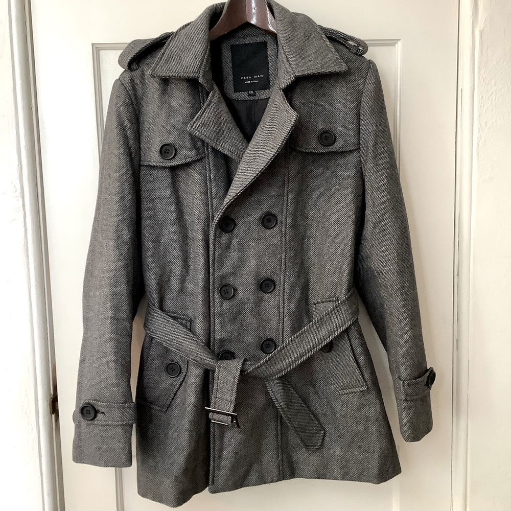 Men’s Zara Double Breasted Trenchcoat Herringbone Weave. Made in Italy Men’s XXL